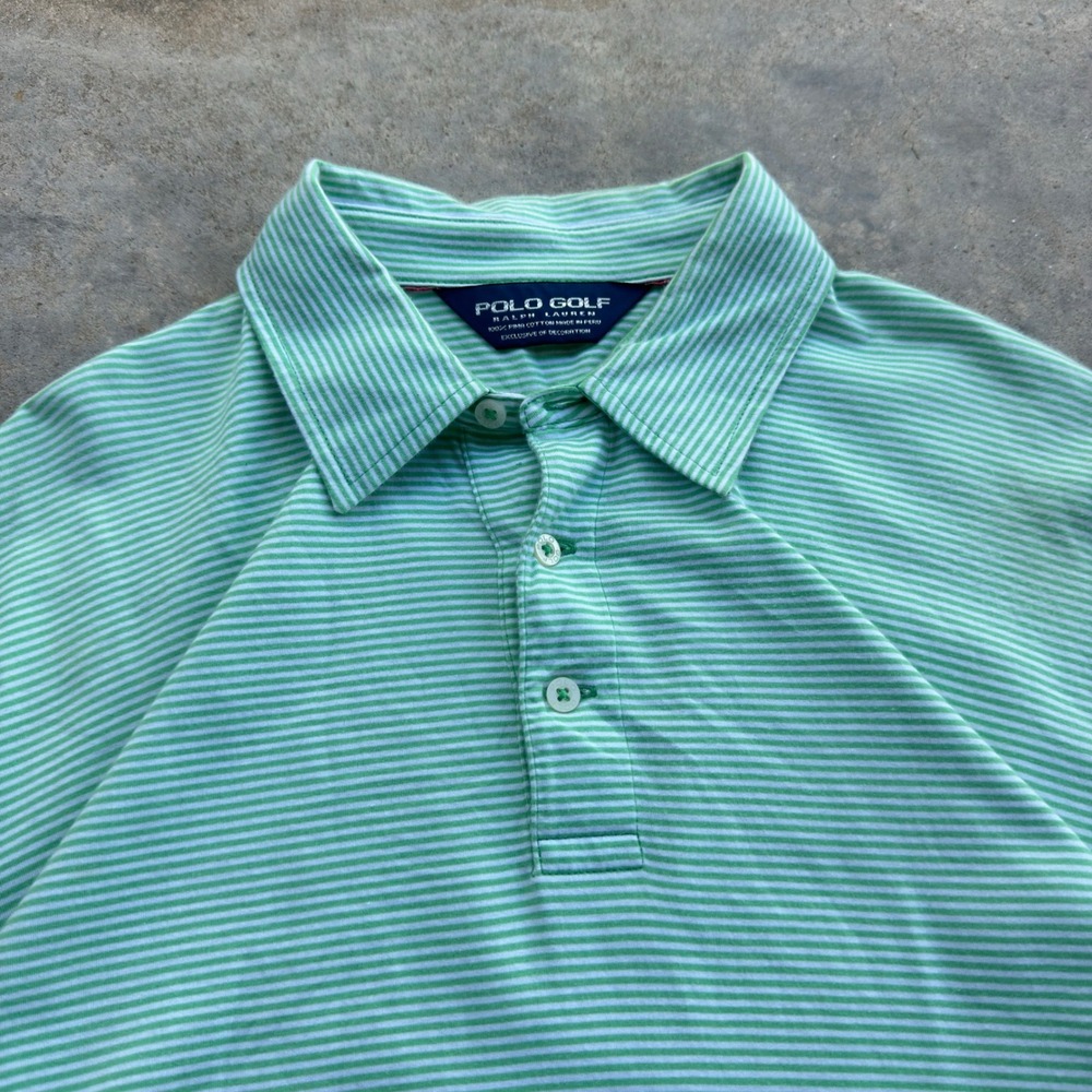 Vintage Y2K Polo Golf Ralph Lauren Striped Polo Shirt Green Large (L1)